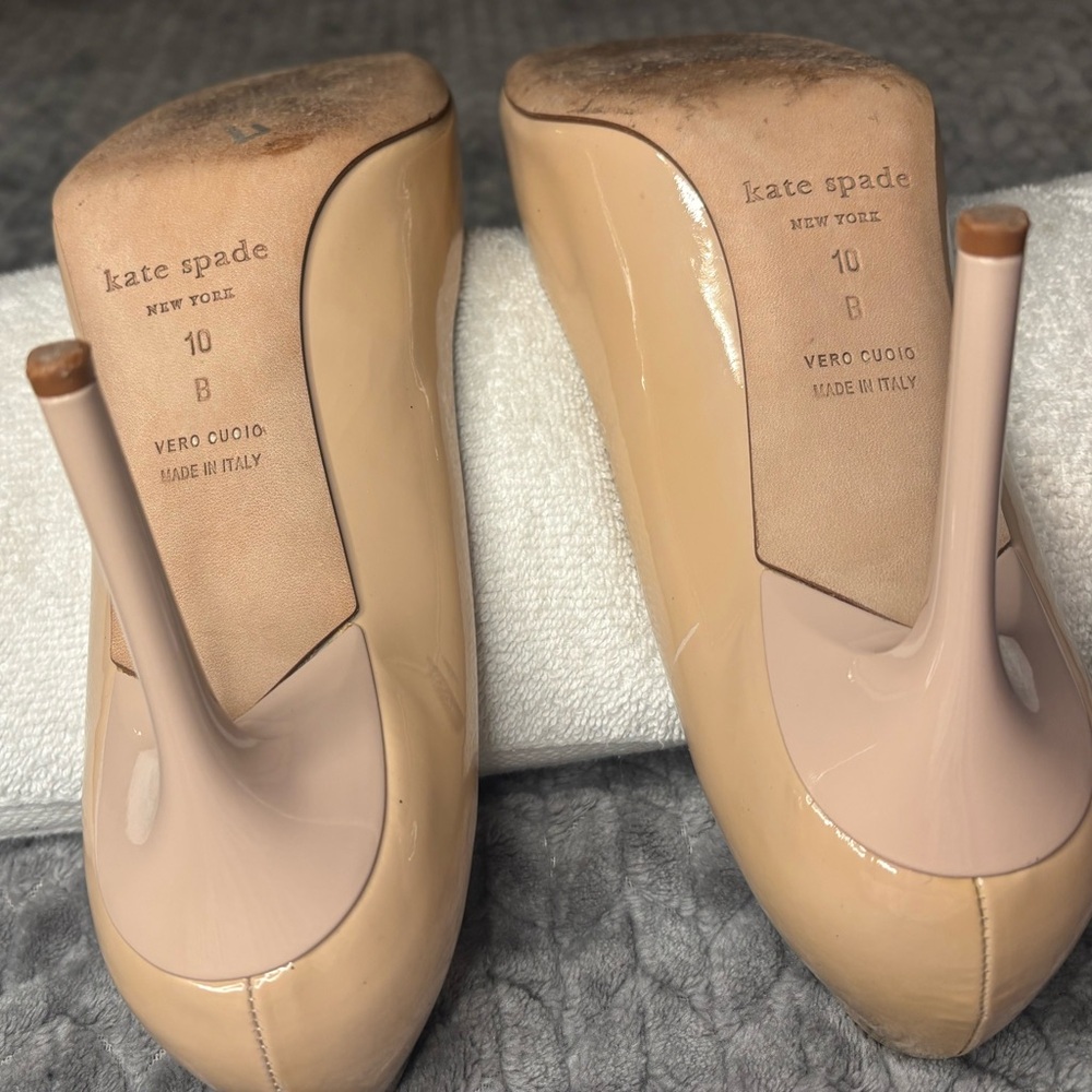 Kate Spade Nude Square Toe Heels with Bow and Stud Accent - Picture 9 of 9